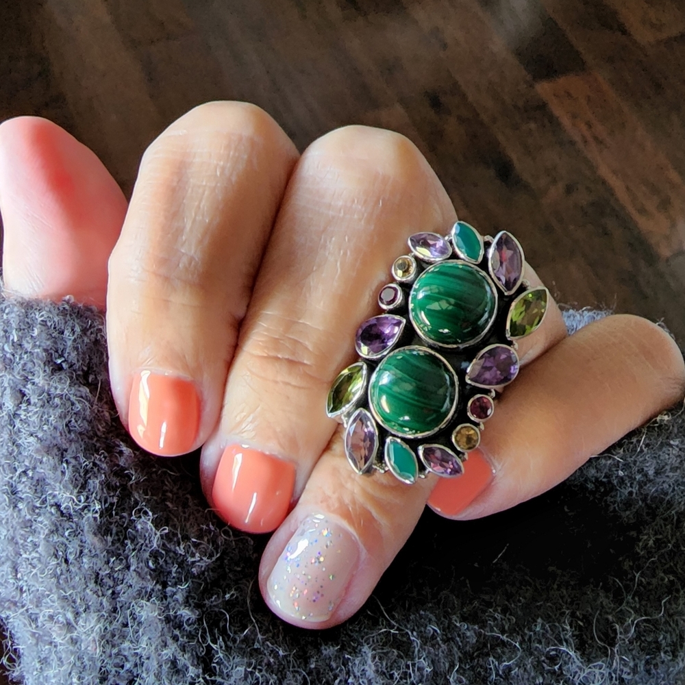 Nicky Butler RAJ COLLECTION 925 Sterling Silver Malachite LIMITED EDITION RING - Picture 4 of 14